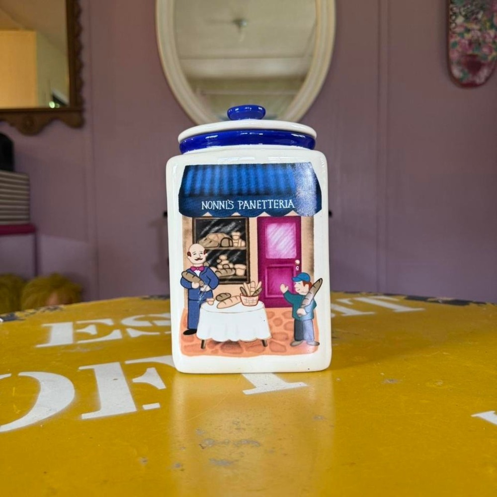 Nonni's‎ Storefront Ceramic Canister with Lid Italian Kitchen Scenes